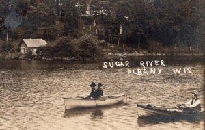 Wisconsin RPPC Real Photo Postcard - Canoeing on the Sugar River - Albany - 1908