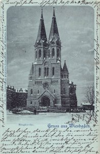 Austria 1902 Gruss aus Wiesbaden Ringkirche Church vintage postcard B994