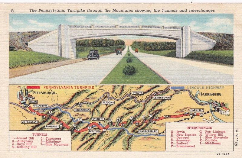 Pennsylvania Turnpike Map Showing Tunnels & Interchanges Curteich sk6932