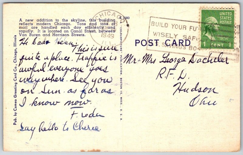 Chicago Illinois 1948 Postcard New Post Office