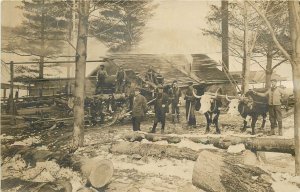 Postcard RPPC c1910 Newport New Hampshire Logging Lumber Sawmill Worker 23-13818