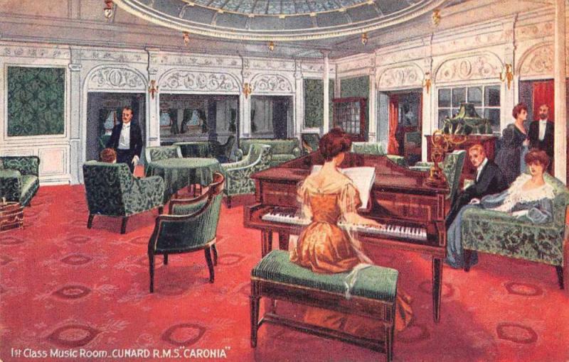 Cunard RMS Caronia 1st Class Music Room Vintage Postcard JD933179