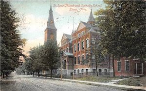 St. Rose Church & Catholic School, Lima, Ohio 1908 Vintage Postcard