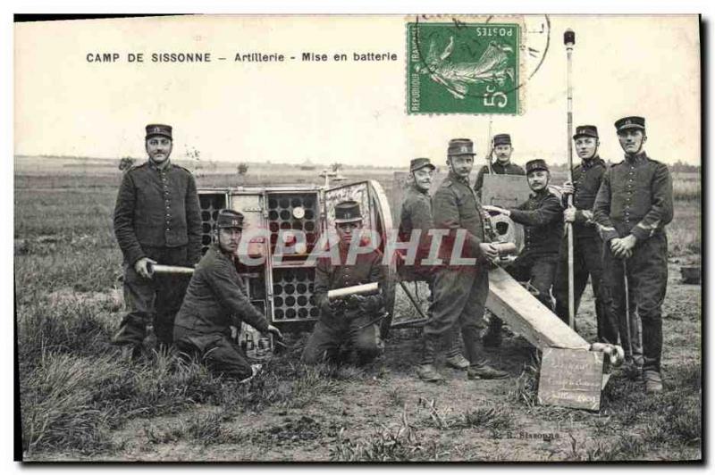 Old Postcard Militaria Camp of Sissonne Artillery Battery Installation