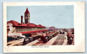 DENVER, CO Colorado ~ TRAINS at  Union RAILROAD DEPOT  c1910s  Embossed Postcard