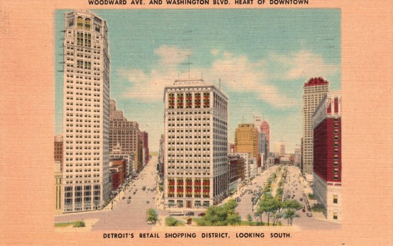 Vintage Postcard 1946 Detroit Retail Shopping District Looking South Michigan MI