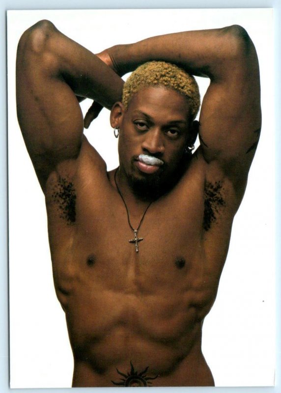 DENNIS RODMAN Shirtless Advertising MILK MUSTACHE 1996 - 4x6 Rack Postcard 