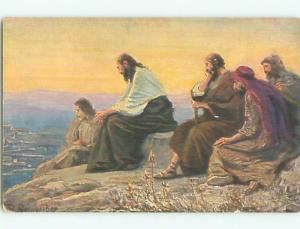 Unused Pre-Linen religious signed JESUS WEEPS FOR JERUSALEM k6316