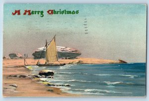 Omaha Nebraska NE Postcard Christmas Sailboat Embossed Tuck 1909 Posted Antique