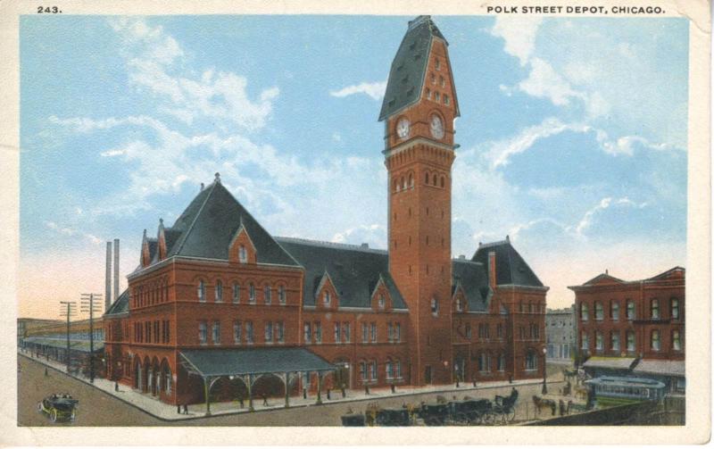 Chicago Illinois IL ~ Polk Street Depot ~ Polk & Dearborn Vintage Postcard