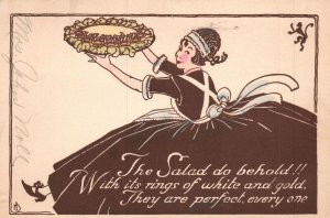 Vintage Postcard 1900's The Salad Do Behold With Its Rings of White & Gold Comic