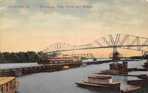 Paddle Steamer Mississippi River Bridges Clinton Iowa 1910c postcard