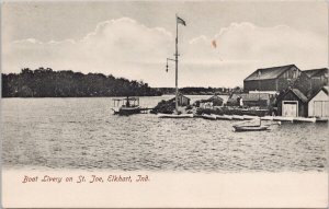 Elkhart Indiana Boat Livery on St. Joe River IN Unused Postcard H29