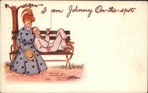 Unsigned Walter Wellman? Comic c1905 Postcard - Johnny on the Spot Smoking 