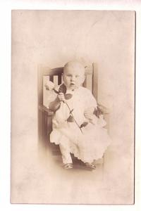 Real Photo, Baby with Rose, Billy Gaull, Photographer Crowley-Milner Detroit,