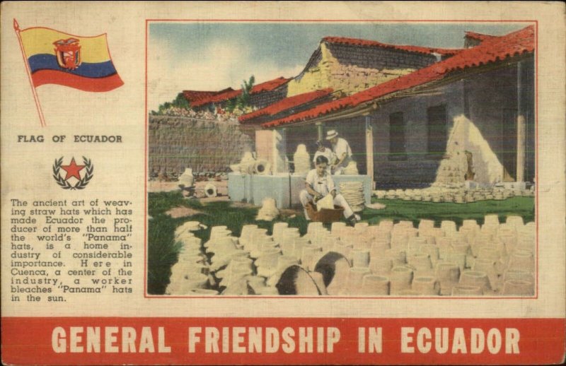 NICE LINEN Friendship in Ecuador Flag Pottery Guayaquil Postcard