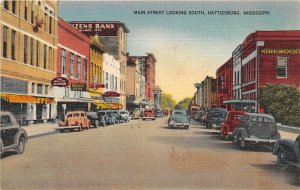 G64/ Hattiesburg Mississippi Postcard 1949 Linen Main Street South Stores