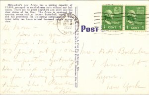 Milwaukee Auditorium Arena Divided Back Postcard Wisconsin PM WOB Note 1953 