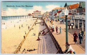 1949 BOARDWALK OCEAN CITY MARYLAND MD VINTAGE LINEN POSTCARD