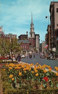 Vintage Postcard Park Street Church Tremont Street Mall Boston Massachusetts MA