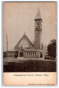 c1905 Congregational Church Building Clock Tower Gardner Massachusetts Postcard