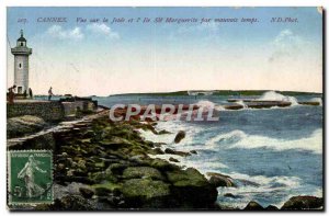 Old Postcard Cannes Overlooking the Jetee and & # 39Ile Marguerite bad weather