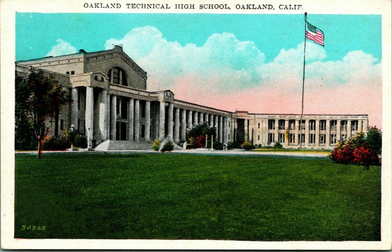 Oakland California Ca Technique Haut École Unp 1920s Vtg Carte Postale