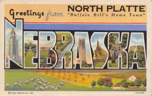 North Platte Nebraska~State Large Letter Linen Postcard~Buffalo Bill's Home Town
