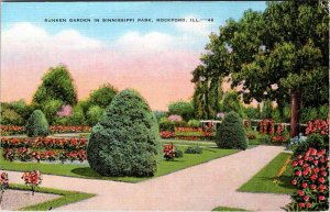 Postcard GARDEN SCENE Rockford Illinois IL AM2610