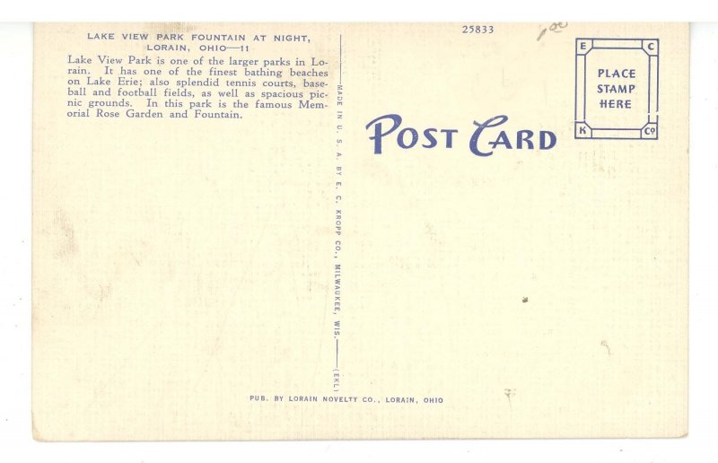 OH - Lorain. Lakeview Park, Fountain at Night