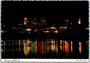 Kansas City MO Shimmering Reflections Beautiful Skyline Holiday Season Postcard