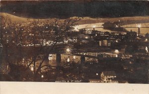 J20/ Marietta Ohio RPPC Postcard c1910 Night Birdseye View Bridge River 19