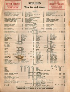 1937  Steuban Restaurant Menu  Boston  Massachusetts 17 x 12