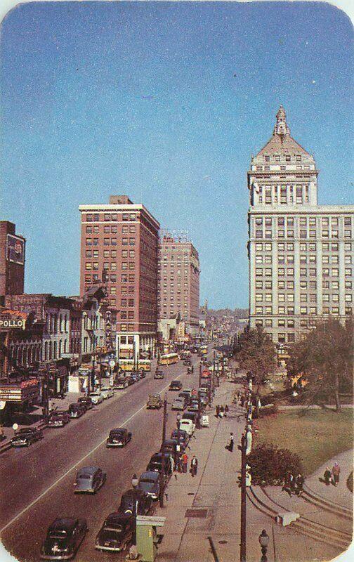 Autos 1st National Bank Building 1950s Postcard Peoria Illinois Hartman 1356