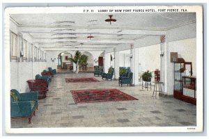 Fort Piece Florida FL Postcard Lobby Of New Fort Piece Hotel Interior Scene 1930