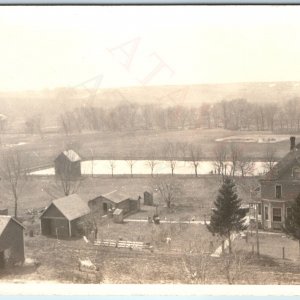 c1920s Victorian Farm House RPPC Acreage Birds Eye Lake Homestead Barn Home A192