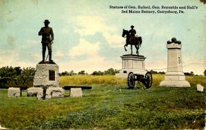 PA - Gettysburg. Statues:Gen Buford,Gen Reynolds,Halls 2nd Maine Batt(creases)
