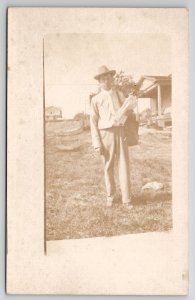 RPPC Rural Mailman Postal Carrier With Mail Bag c1907 Real Photo Postcard S30