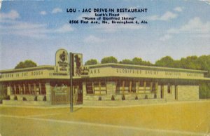 Birmingham Alabama Lou Jac Drive In Restaurant Vintage Postcard AA51335