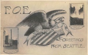 RPPC F.O.E. Totem Pole Snoqualmie Falls SEATTLE Eagle Hopf 1908 Vintage Postcard