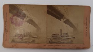 1895 Brooklyn Bridge New York Boats Stereoview B.W. Kilburn James M. Davis A2