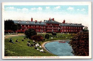 Leavenworth KS~Hospital & Soldiers Home Bank of Lake Jeanette~Vintage Postcard