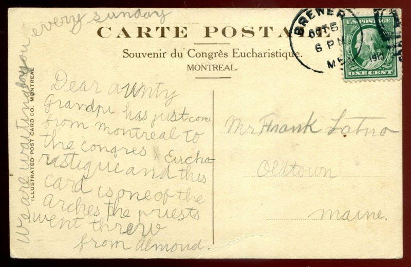 h3768-MONTREAL Postcard 1910 Eucharistic Congress Arc Coin St.Hubert et Cherrier
