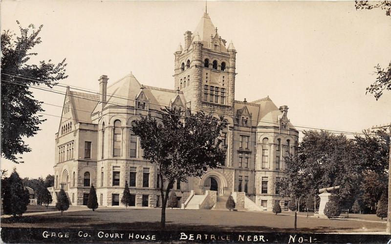 Beatrice Nebraska~Gage County Court House~Cannon Display~1909 Real Photo PC