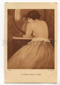 3033333 NUDE Lady near Mirror By ALAUX old ART NOUVEAU Salon