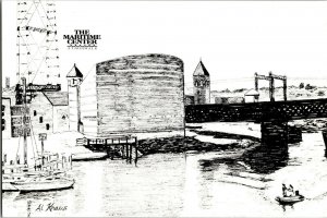 The Maritime Center at Norwalk CT, Sketched Scene by Al Kraus Postcard I67