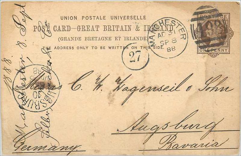 Entier Postal Stationery Postal Great Britain Great Britain 1888 Manchester t...