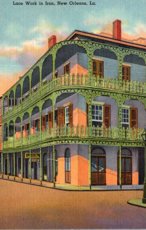 Louisiana New Orleans Lacework Iron Balcony Corner Of Royal and St Peter Stre...