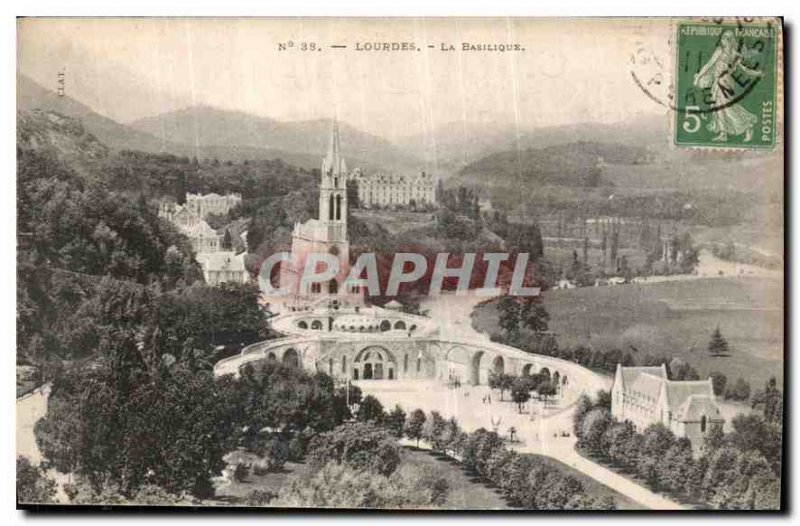 Old Postcard Lourdes Basilica