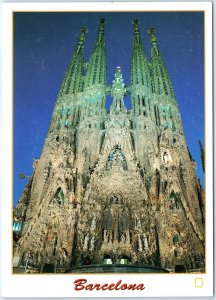 c2000s Barcelona Spain Sagrada Familia Cathedral Night Illuminated Chrome Lg M28